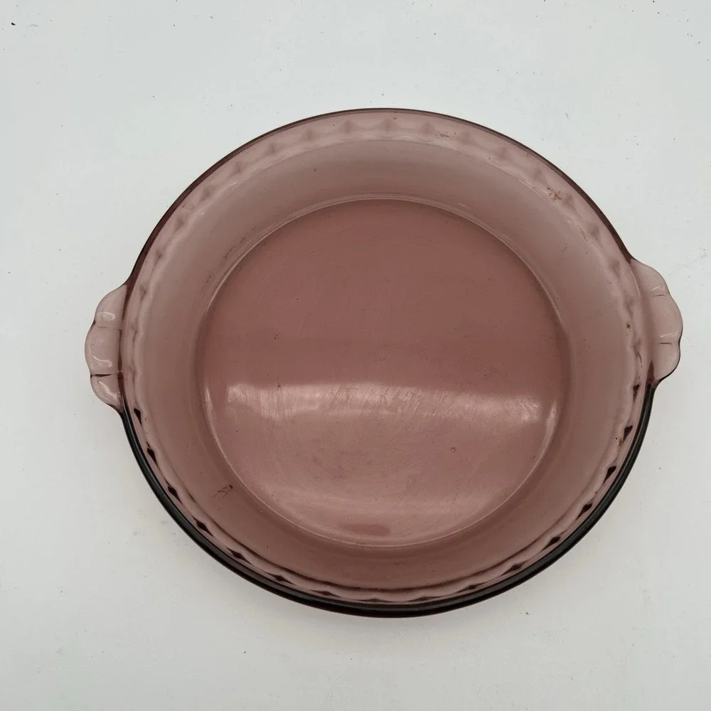 Vintage Pyrex Corning Ware Vision Fluted Cranberry #229 DEEP DISH PIE PAN 10